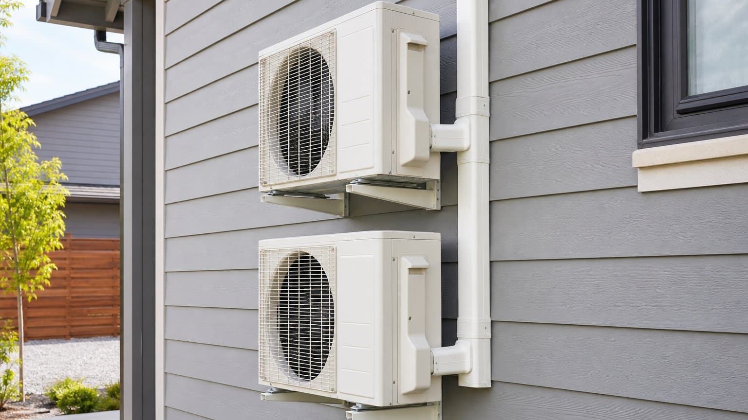 Two stacked Kinghome mini-split outdoor units on a residential building